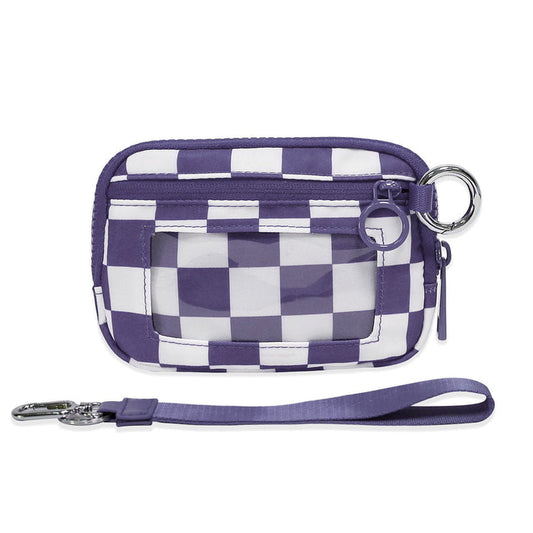 Purple Checkered Mini Zippered Wristlet Wallet