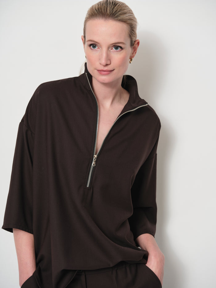 Raised Neck Pullover Top