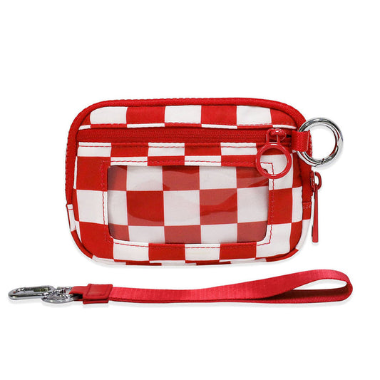 Red Checkered Mini Zippered Wristlet Wallet