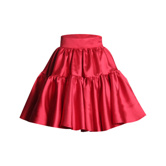 Red Satin Gathered Skirt