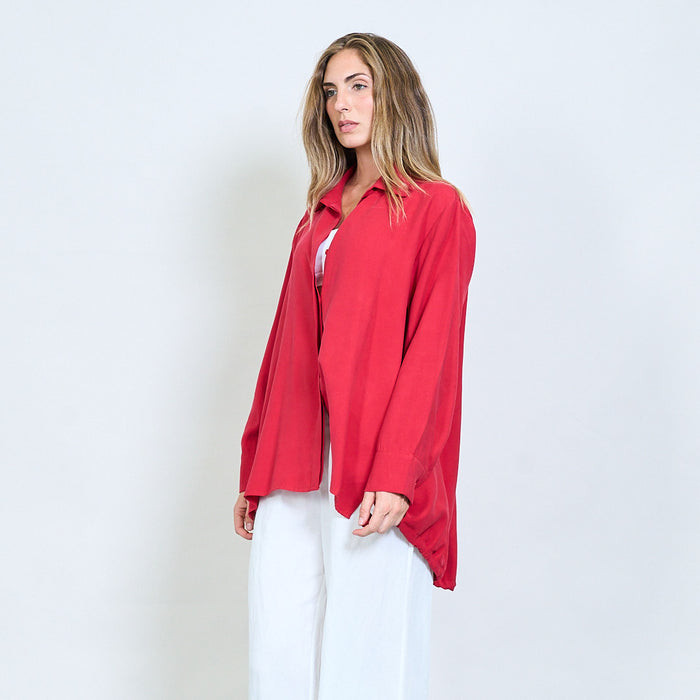 Relaxed button-up shirt with gathered hem wholesale