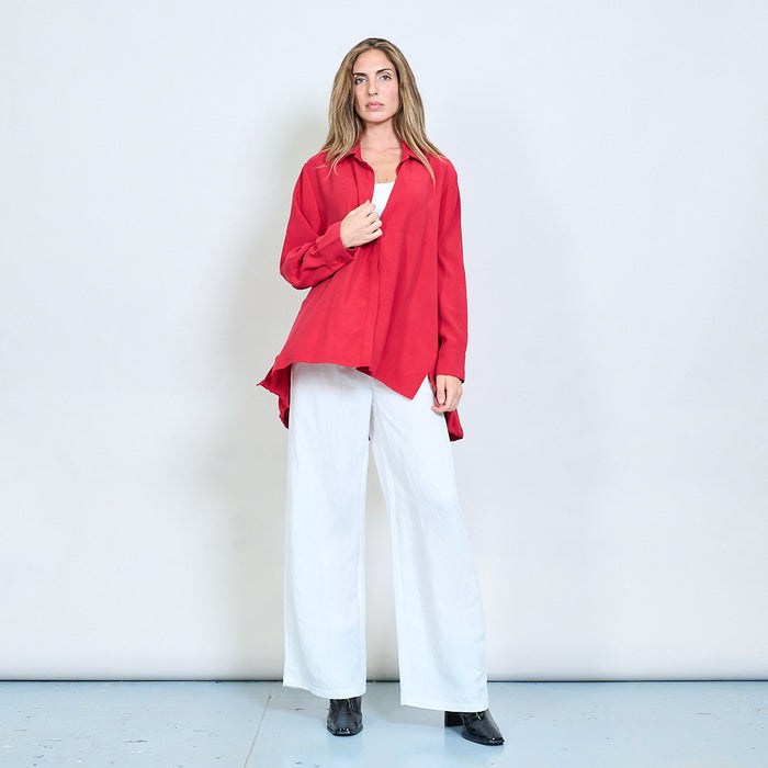 Relaxed button-up shirt with gathered hem wholesale