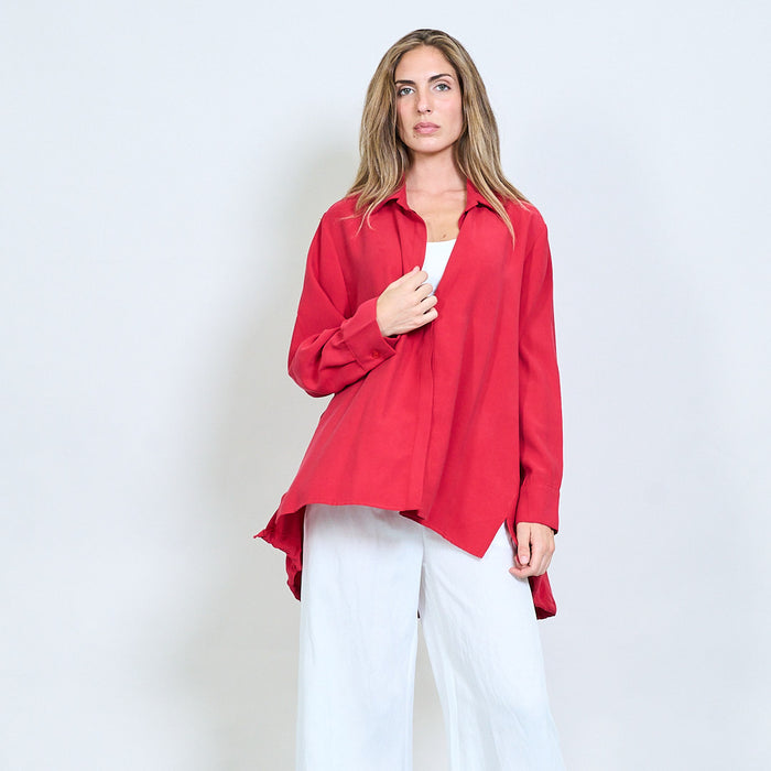 Relaxed button-up shirt with gathered hem wholesale