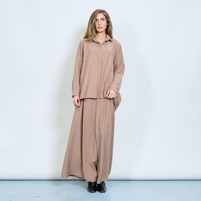 Relaxed button-up shirt with gathered hem wholesale