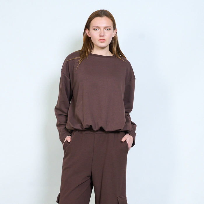 Relaxed crew neck drop shoulder cropped casual top wholesale