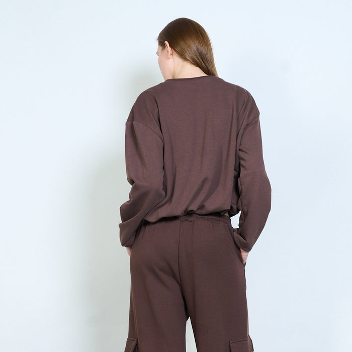 Relaxed crew neck drop shoulder cropped casual top wholesale