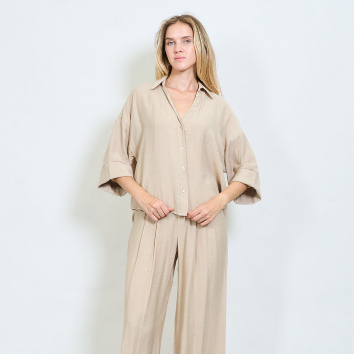 Relaxed-fit button-down shirt with rolled sleeves wholesale