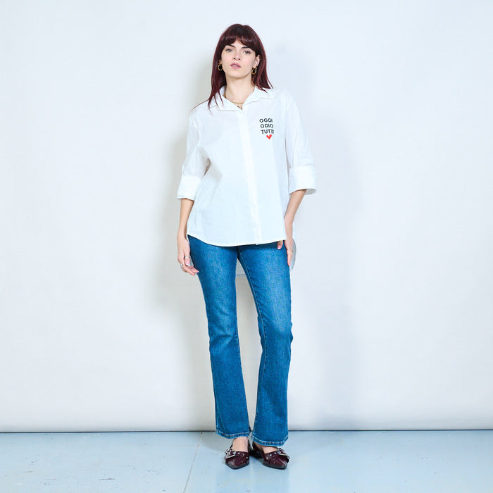 Relaxed fit embroidered slogan "Oggi odio tutti" shirt wholesale