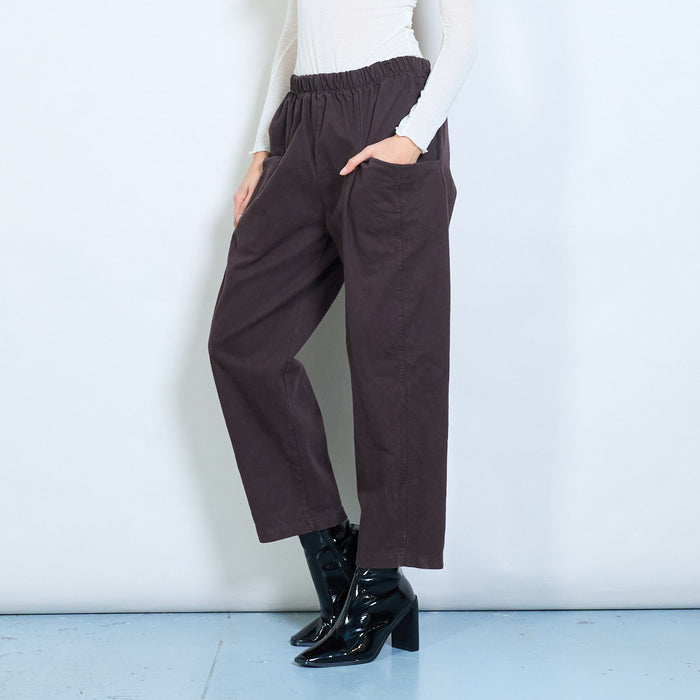 Relaxed fit high waist elastic trousers with patch pockets wholesale