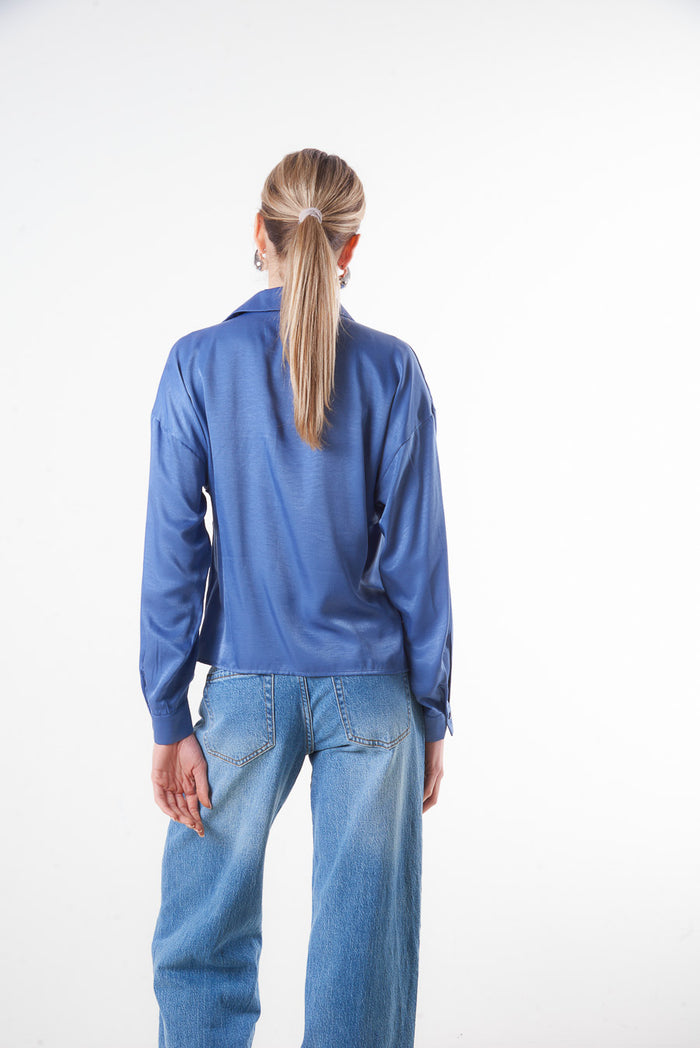 Relaxed fit satin button-up shirt blouse wholesale