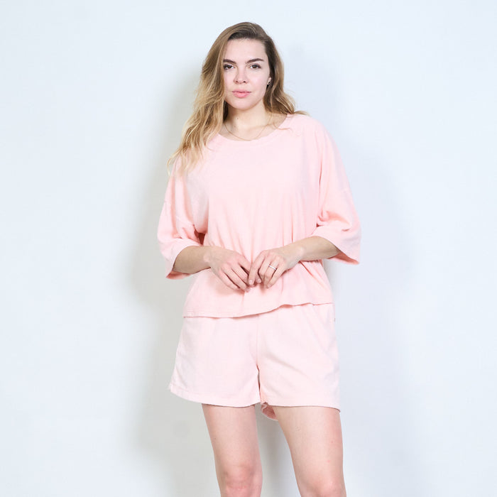 Relaxed round neckline short sleeve loose fit top wholesale