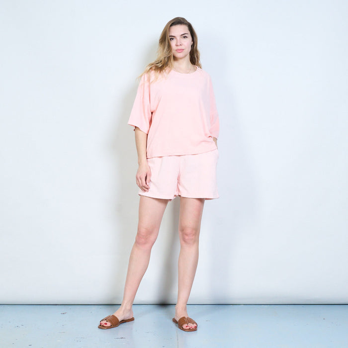 Relaxed round neckline short sleeve loose fit top wholesale