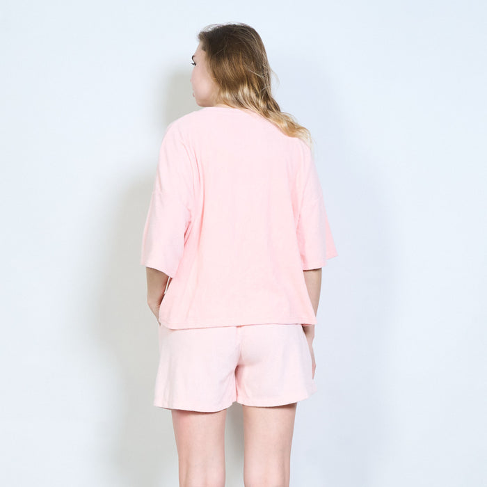 Relaxed round neckline short sleeve loose fit top wholesale