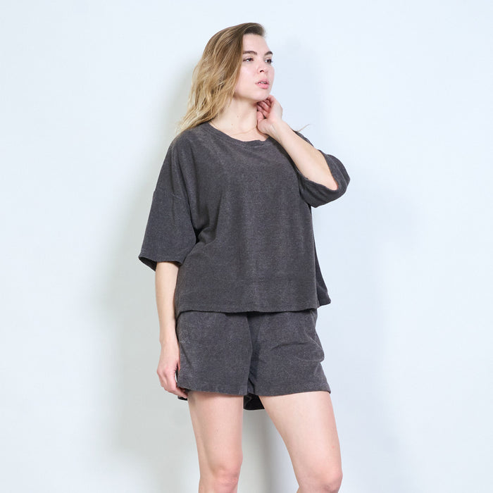 Relaxed round neckline short sleeve loose fit top wholesale