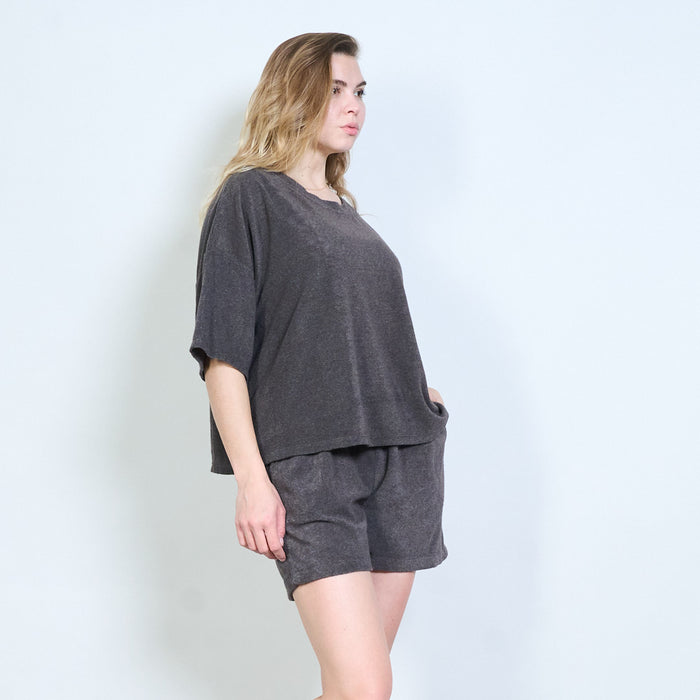 Relaxed round neckline short sleeve loose fit top wholesale