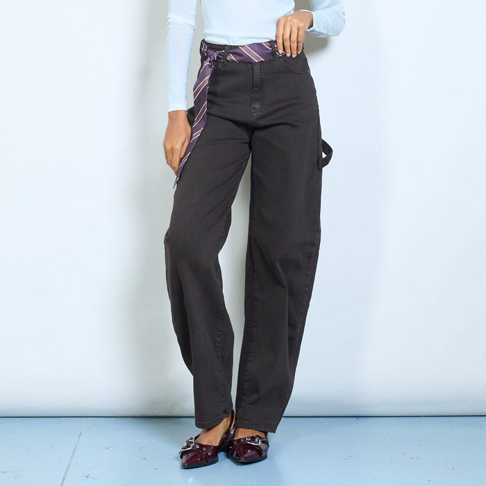 Relaxed straight-leg pants with striped tie belt detail wholesale
