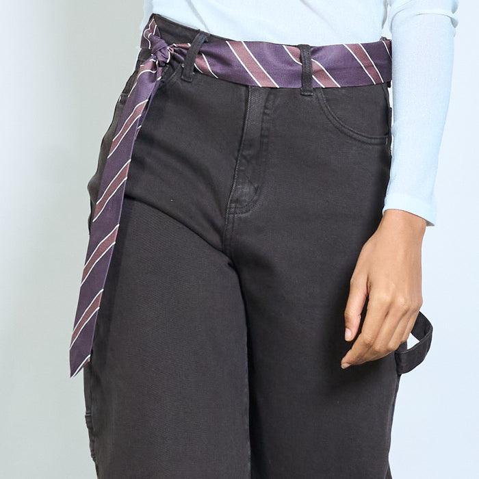 Relaxed straight-leg pants with striped tie belt detail wholesale