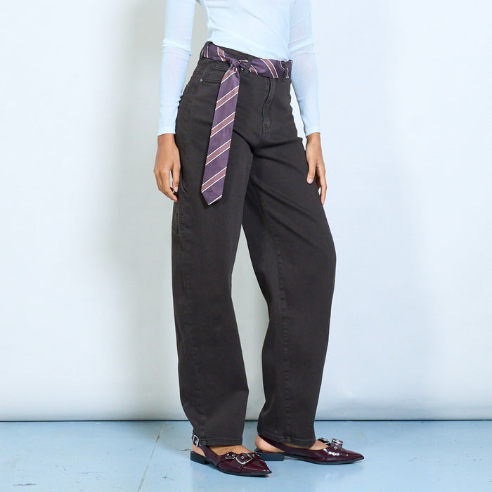Relaxed straight-leg pants with striped tie belt detail wholesale