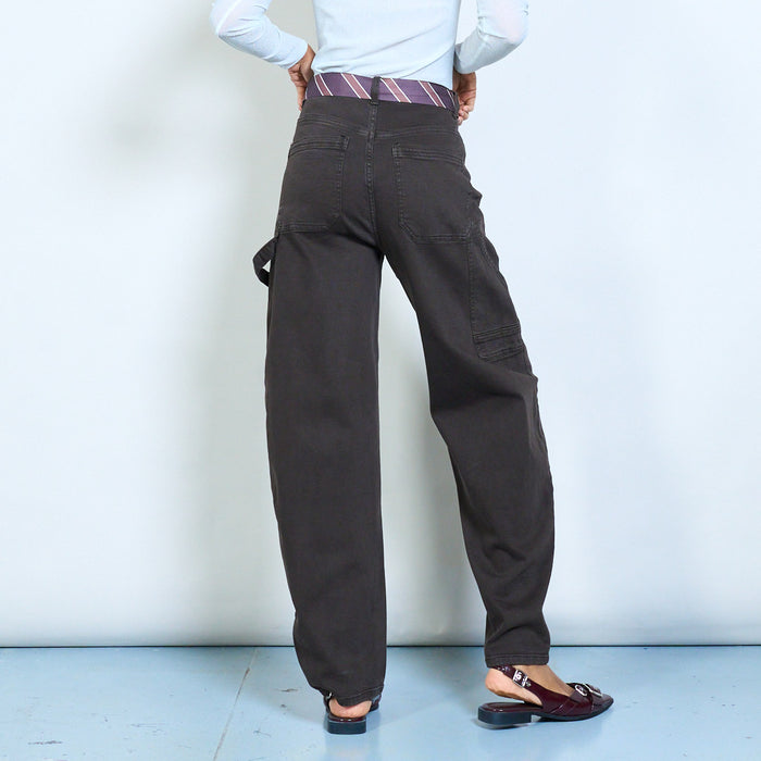 Relaxed straight-leg pants with striped tie belt detail wholesale