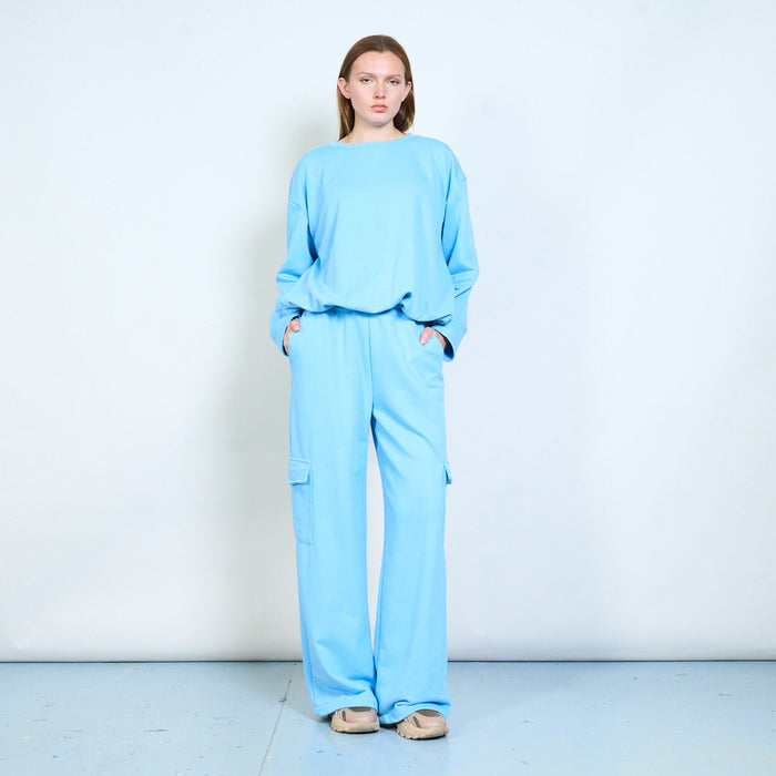 Relaxed wide leg jersey trousers with cargo pockets wholesale