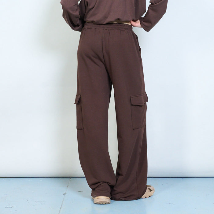 Relaxed wide leg jersey trousers with cargo pockets wholesale