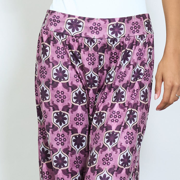 Retro floral print satin trouser wholesale