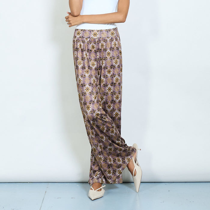 Retro floral print satin trouser wholesale