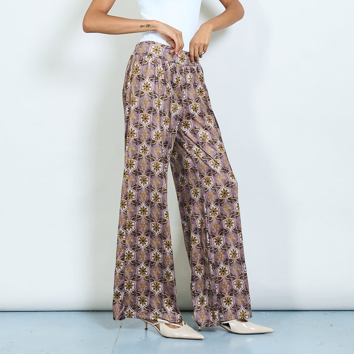 Retro floral print satin trouser wholesale