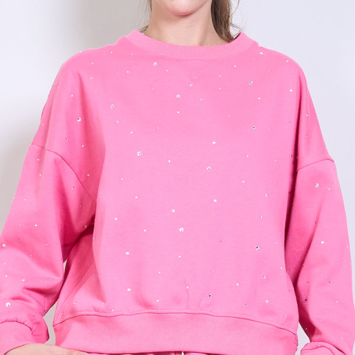 Rhinestone embellished oversized sweatshirt and jogger set wholesale