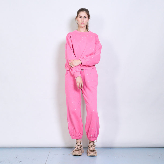 Rhinestone embellished oversized sweatshirt and jogger set wholesale