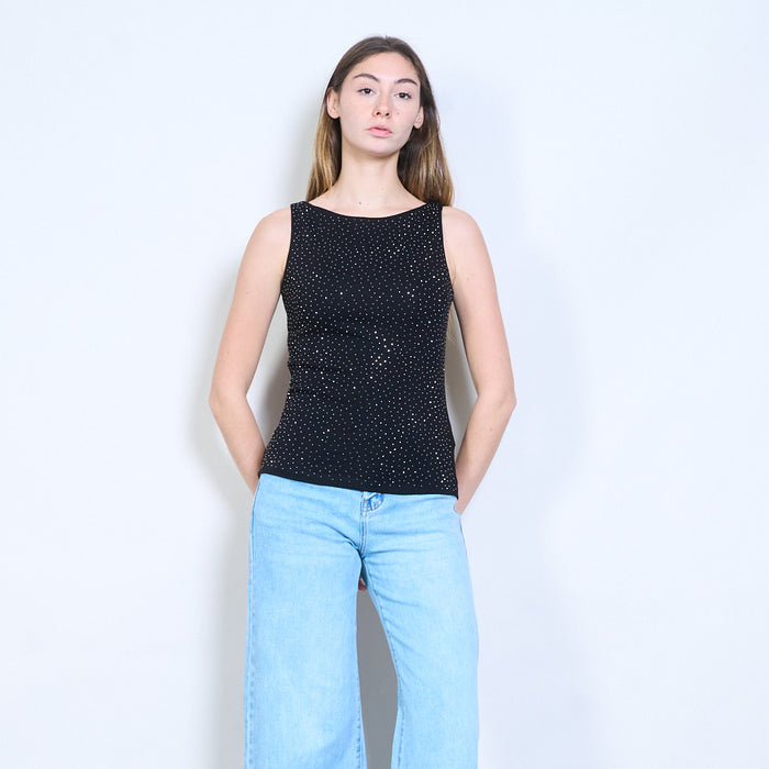 Rhinestone embellished sleeveless fitted top wholesale