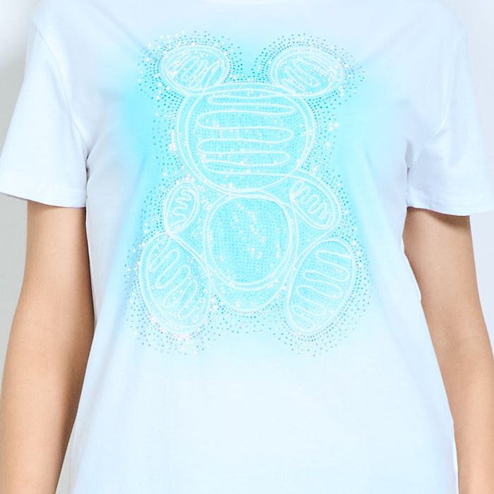 Rhinestone teddy bear graphic print round neck short sleeve t-shirt wholesale