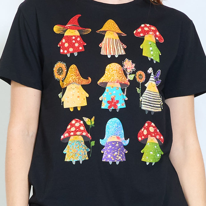 Rhinestones illustrated character graphic printed short sleeve t shirt wholesale