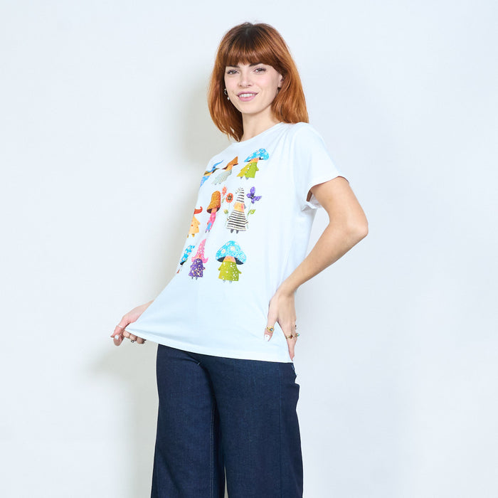 Rhinestones illustrated character graphic printed short sleeve t shirt wholesale