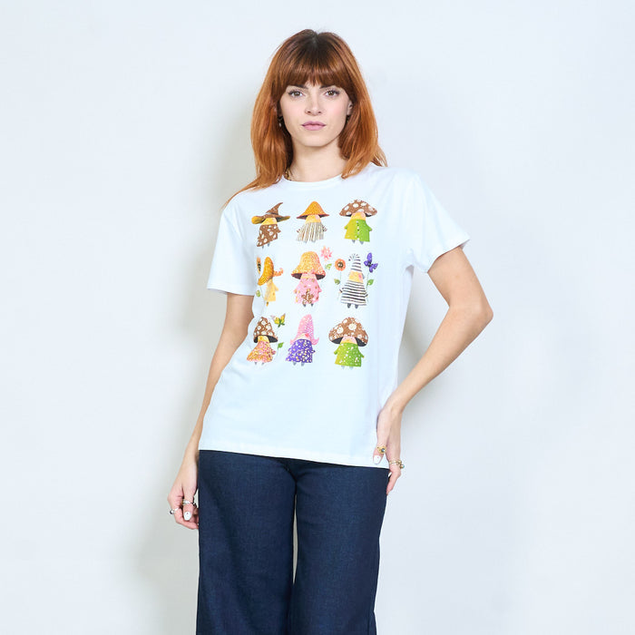 Rhinestones illustrated character graphic printed short sleeve t shirt wholesale
