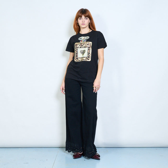 Rhinestones perfume bottle graphic printed t-shirt wholesale