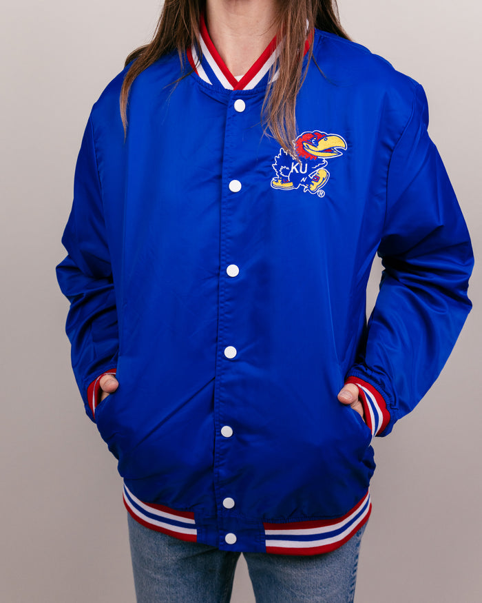 Royal Blue Rock Chalk Jayhawk KU Varsity Jacket Front