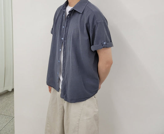 Roll-up Crop Pigment Half Shirt