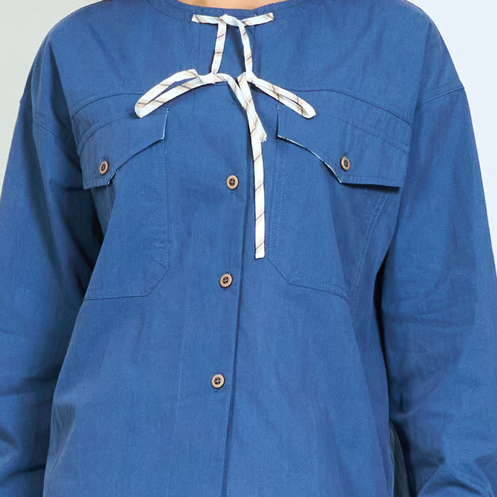 Round neck utility pocket tie detail shirt wholesale