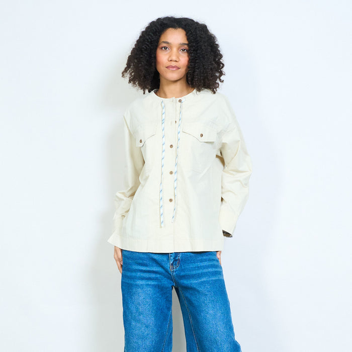 Round neck utility pocket tie detail shirt wholesale