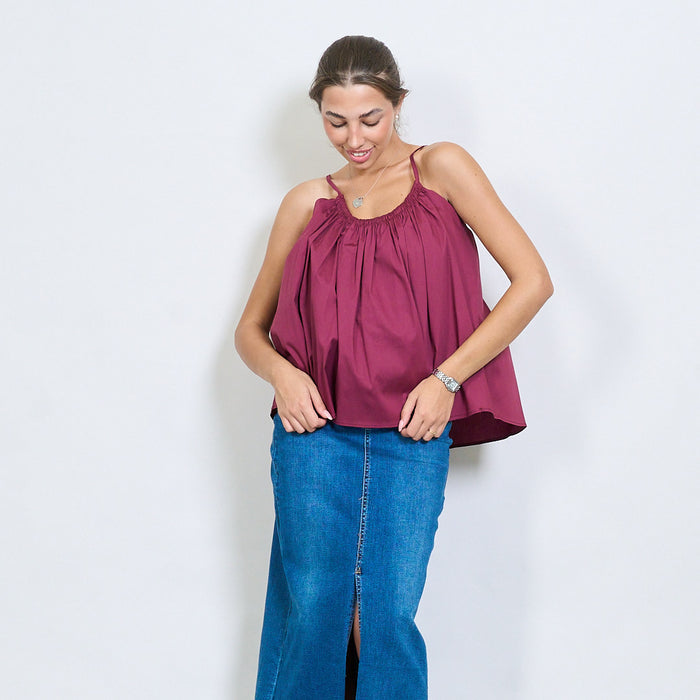Ruched neckline flowy cotton cami top wholesale