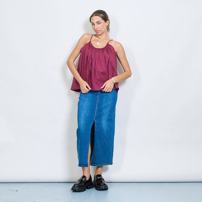 Ruched neckline flowy cotton cami top wholesale