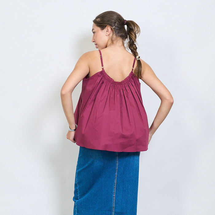Ruched neckline flowy cotton cami top wholesale