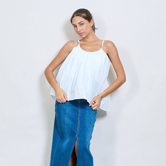 Ruched neckline flowy cotton cami top wholesale