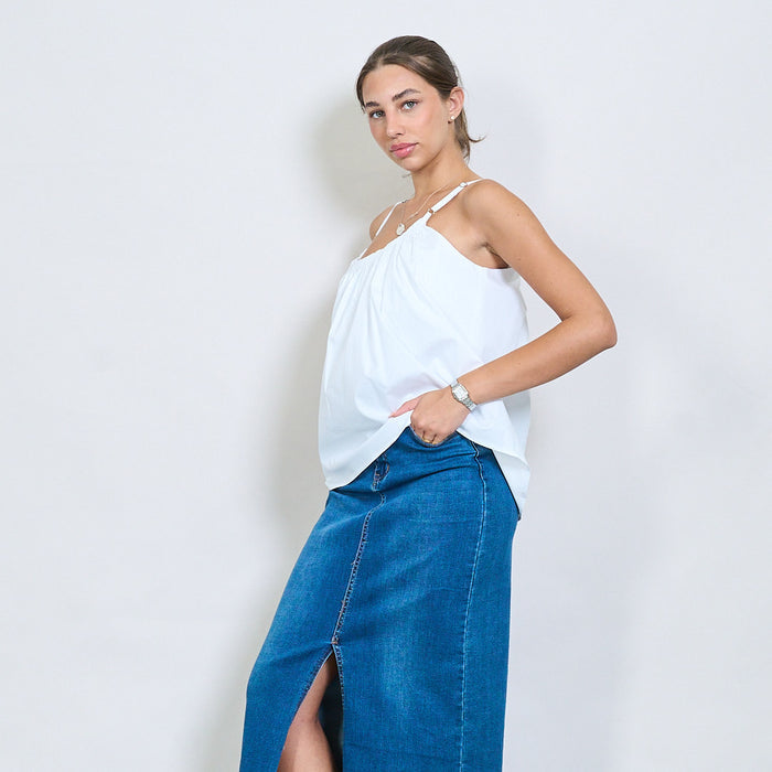 Ruched neckline flowy cotton cami top wholesale