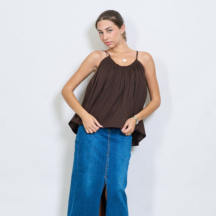Ruched neckline flowy cotton cami top wholesale