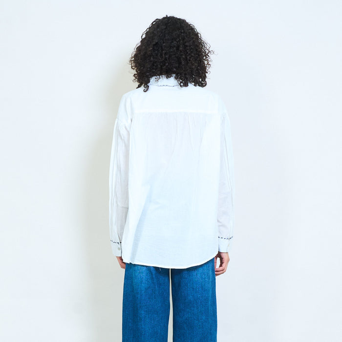 Ruffle front embroidered detail long sleeve blouse wholesale