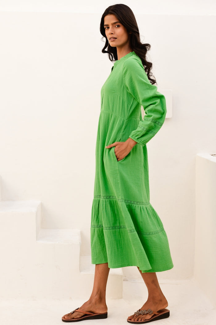 Sadie Organic Cotton Cheesecloth Dress | Green - Aspiga