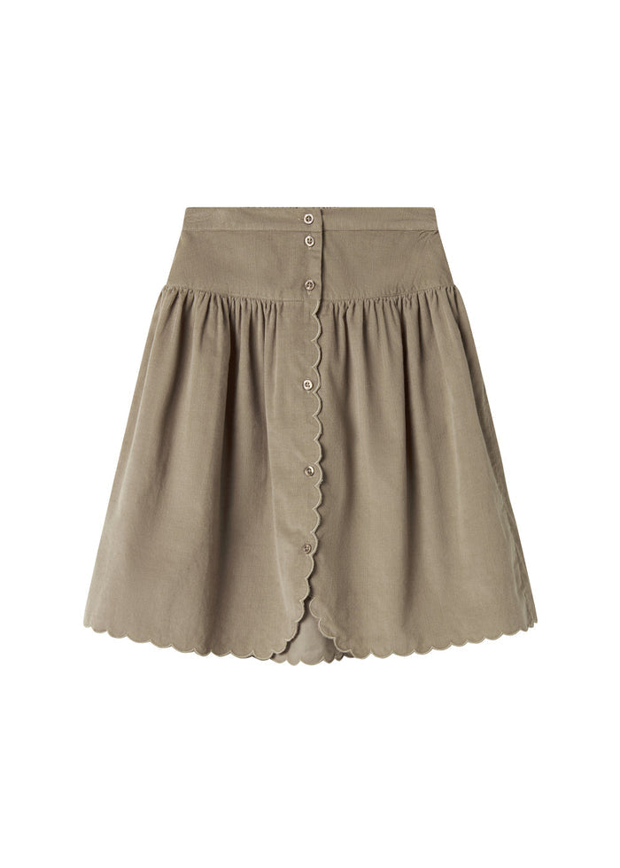 Beige skirt in baby velvet with buttons and wavy edge for children