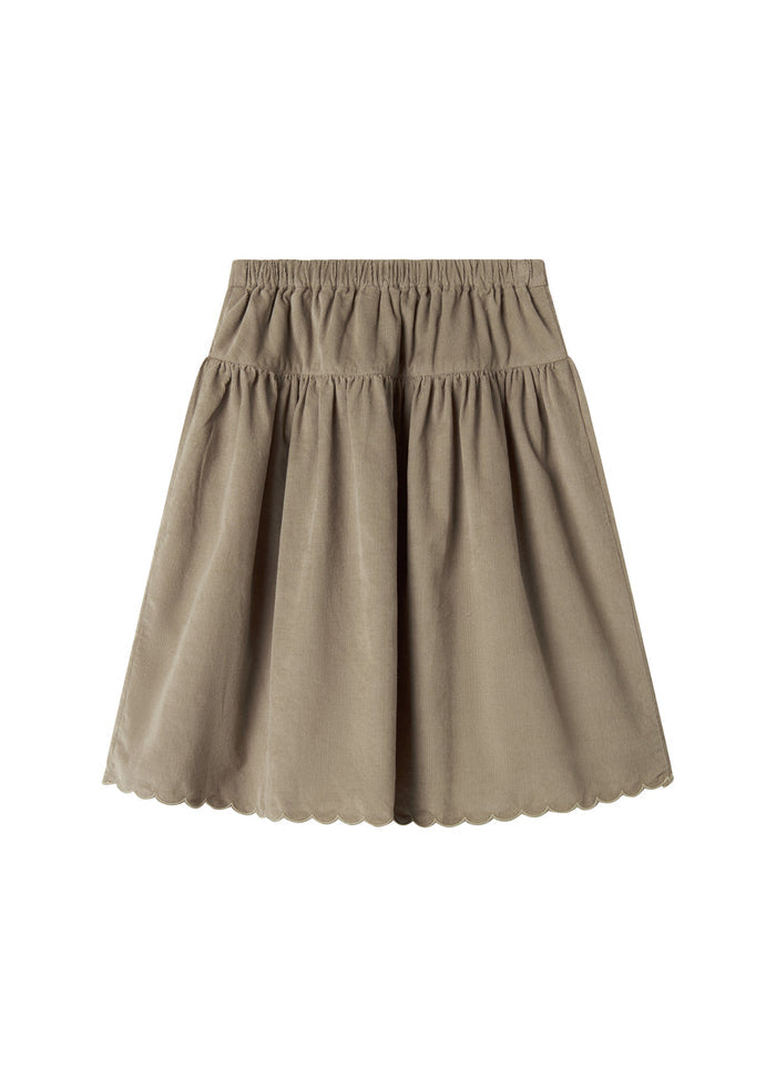 Beige skirt in baby velvet with buttons and wavy edge for children